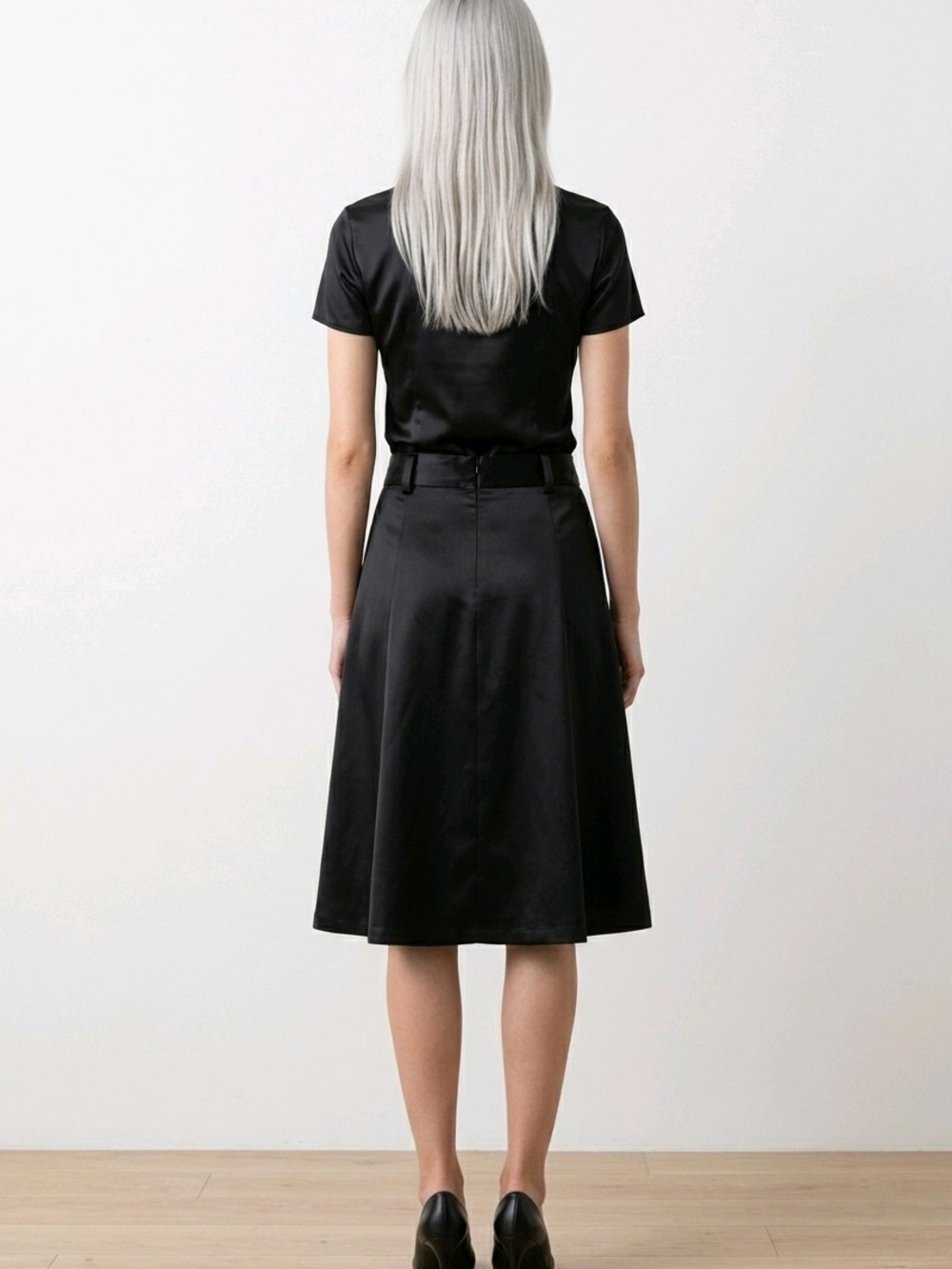 NWT Banana Republic Black Silk Blend Satin A-Line Midi Skirt Sz 4 - Picture 2 of 6